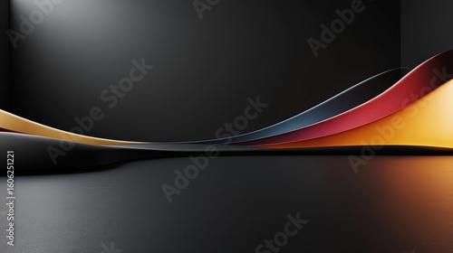 Abstract paper wave on dark surface with colorful gradient in studio shot