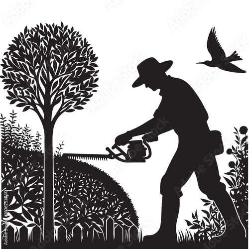 Landscaping Professional Silhouette Vector for Business Marketing Materials