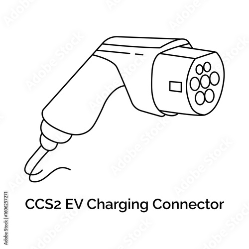 CCS2 EV Charging Connector Icon – Electric Vehicle Plug, Charging Port, CCS Type 2, Fast Charging, EV Supply
