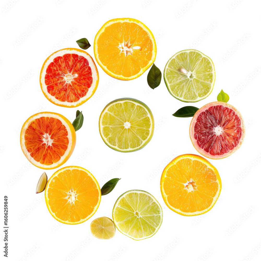 Obraz premium Circular arrangement of citrus fruits