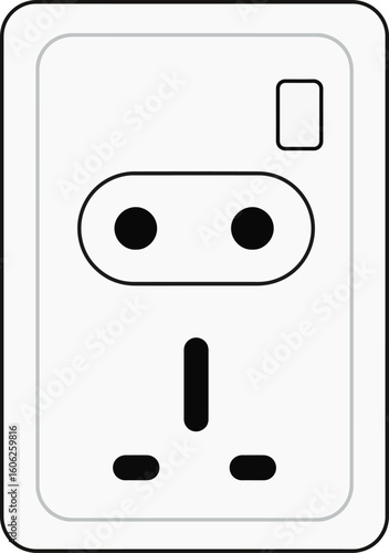 Vector illustration of a universal electrical wall socket with multiple plug types and it is suitable for various international plug standards.