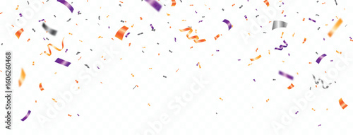 Purple, black and orange confetti, celebrations party banner and backgrounds