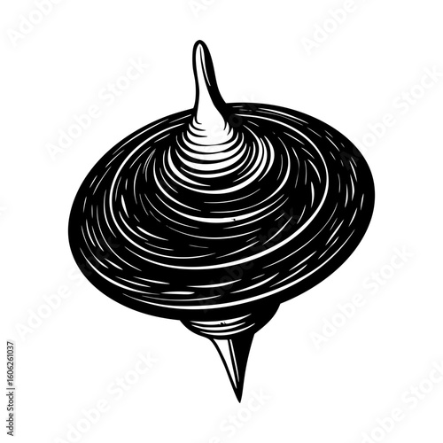 Vintage toy spinning top illustration retro style vector art silhouette