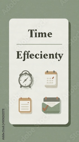 Time Efficiency Business Card Display with Minimalist Time Management Icons in Professional Setting