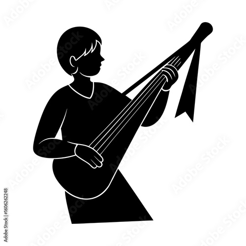 Musician playing stringed instrument musical performance art silhouette