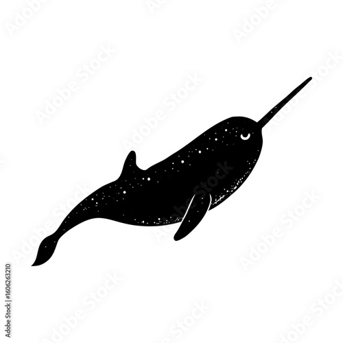 Narwhal ocean sea animal marine mammal underwater creature vector silhouette