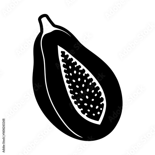 Half papaya fruit tropical food healthy diet vector graphic art silhouette