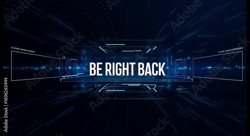 Be right back screen animation for streaming overlay with futuristic hud and tech background loopable