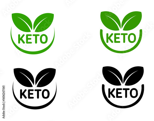 Keto Diet Vector Icon Set  Green & Black Logos with Leaves