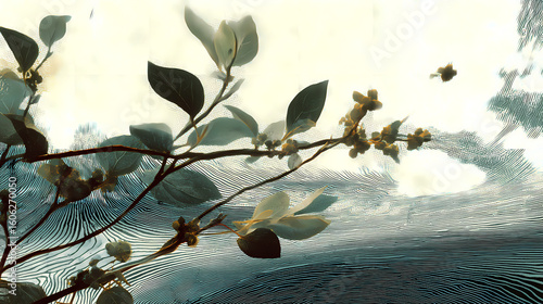 staccato tension across botanical diagram under oxidized atmospheric veil