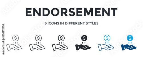 Endorsement Icon In Different Style Vector Illustration. Designed In Thin Line, Regular Line, Bold Line, Glyph, Outline Color, And Glyph Color Style Can Be Used For Web