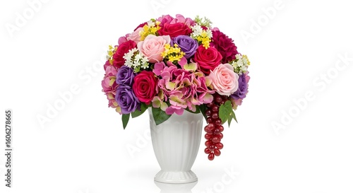 Wallpaper Mural Vibrant Bouquet of Pink and Purple Artificial Flowers in a White Vase, Isolated on White Background Torontodigital.ca