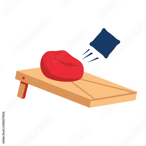 Cornhole Game Illustration Depicting Beanbag Toss Towards Wooden Board