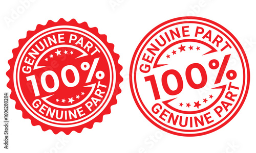 100 percent genuine parts text with circular red stamp frame label Vector Template Illustration