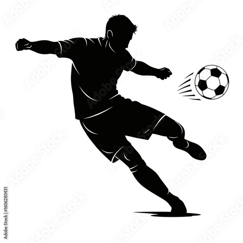 Dynamic Silhouette of a Soccer Player Kicking the Ball