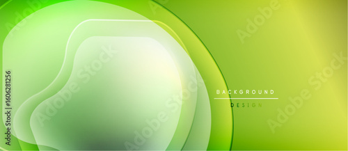 Abstract green background. Overlapping layers create fluid shapes, gradients, soft shadows. Modern design element for digital projects.