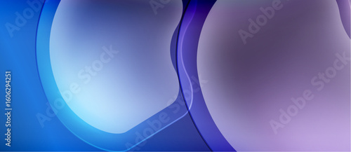Abstract fluid shapes blend blues, purples. Soft gradients create calming visual experience. Minimalist design evokes serenity, depth.