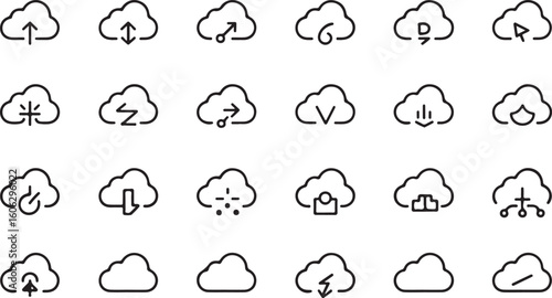 Cloud icons with data transfer symbols upload download