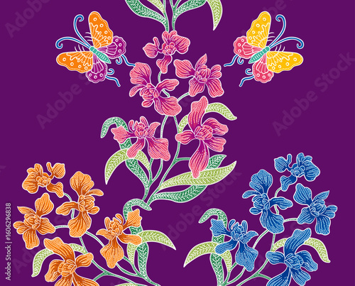 Part of Nyonya Batik Sarong Orchid Pattern