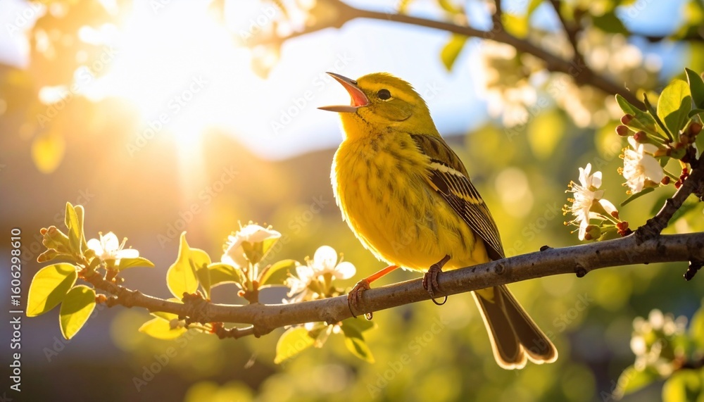 Fototapeta premium Golden Songbird at Dawn: A Symphony of Spring