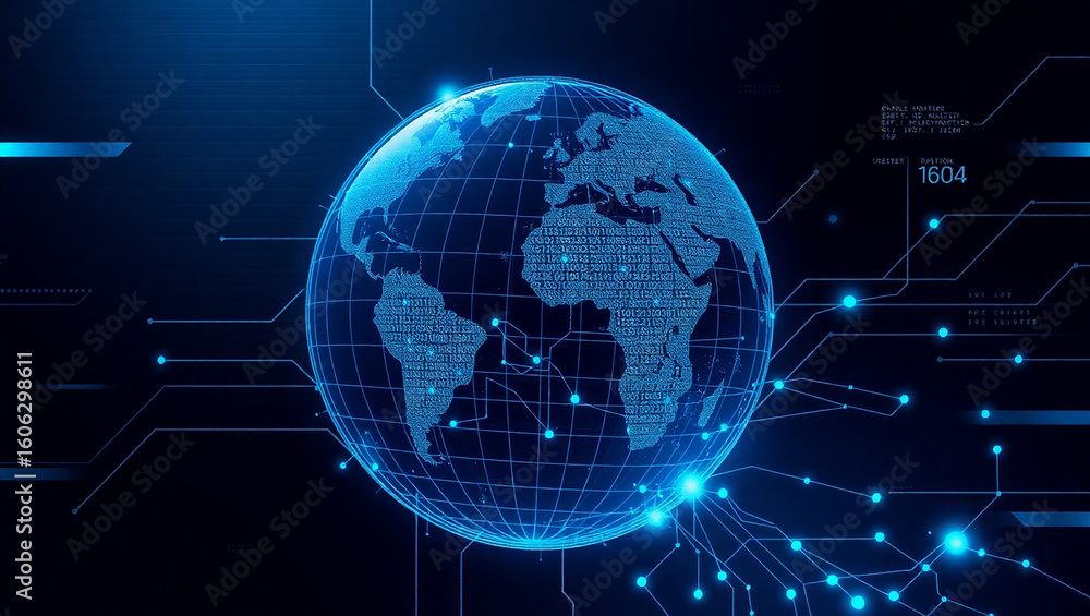 Fototapeta premium High-tech concept background with a digital world map, perfect for showcasing modern innovation, networking, and digital solutions.