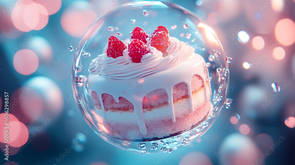 custom made wallpaper toronto digitalStylized cake floating in a luminous water bubble