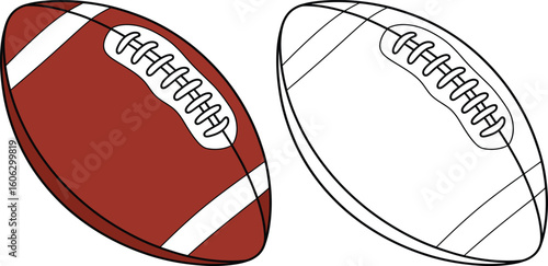 American football ball colored and outline line art vector illustration