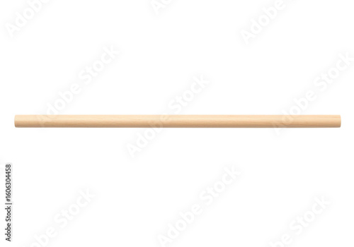 A smooth lightcolored wooden dowel rod lying horizontally against a plain transparent background