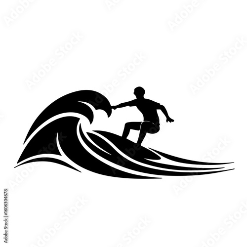 Surfing Action Line Icons: Catch the wave with this dynamic set of black and white surfing icons! Featuring surfers, waves, and essential gear in clean line art