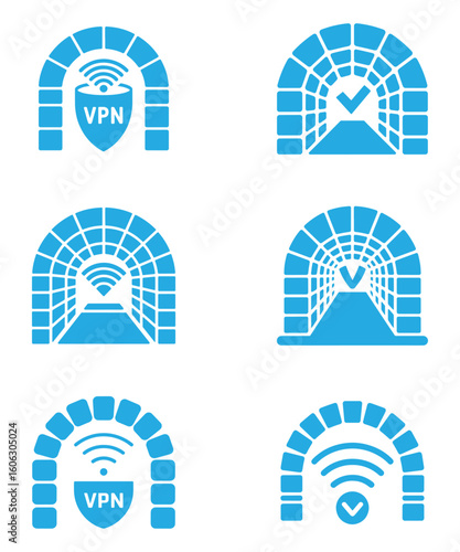 Blue Tunnel Vector Icons for VPN and Secure Connection Concepts