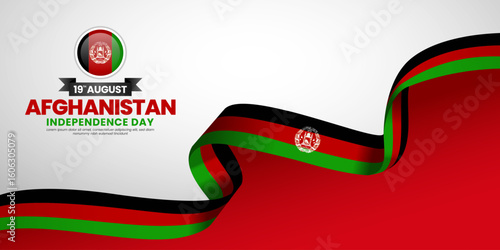 Afghanistan independence day banner background august 19th design element with waving ribbon flag