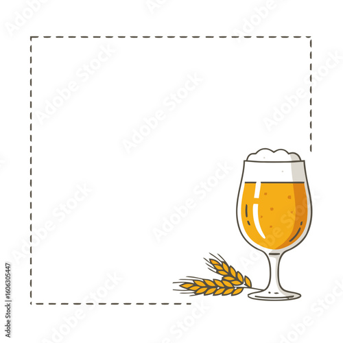 Beer glass with foam and wheat, transparent background