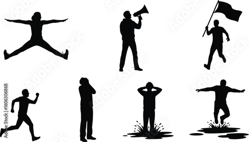 Vector art of silhouettes of people in various actions 