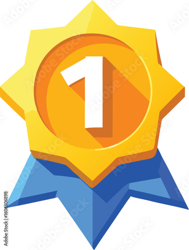 Golden number 1 award ribbon with blue accents
