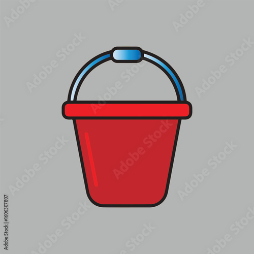 Simple red bucket with metal handle and blue grip