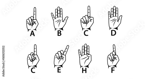 Hand gestures illustrating different sign language numbers.