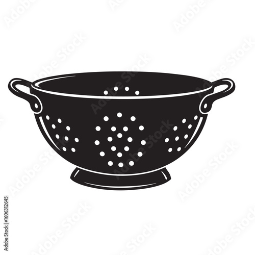 Black colander with handles and holes kitchenware utensil