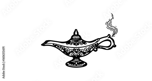 Vintage aladdin genie lamp drawing vector illustration for magical oriental design concept art and more