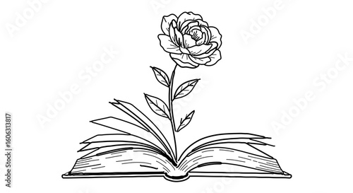 Book with flower drawing illustration for education reading and literature design vector graphic element
