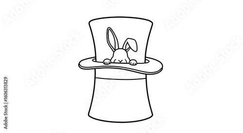 Rabbit in a hat magic trick drawing vector illustration for kids and adults coloring book page design