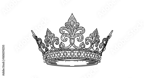 Royalty crown drawing vector illustration of queen king tiara with jewels and diamonds for design and art