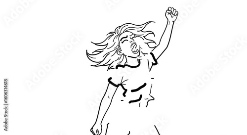 Illustration of a woman raising her fist in protest for equality and womens rights movement vector art