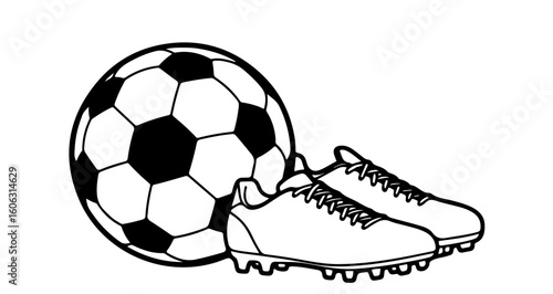 Soccer ball and cleats vector illustration for sports equipment and athletic footwear design and football game icon