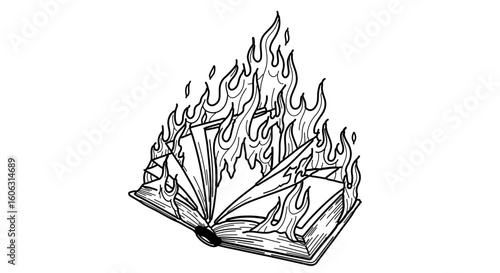 Burning book illustration vector art for knowledge destruction concept and censorship design element vector