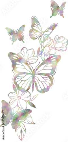 나비와 꽃 자개 일러스트 : Mother-of-Pearl Illustration with Butterfly and Flower