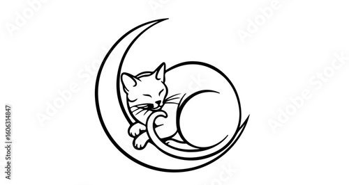 Sleeping cat on moon vector illustration for pet lovers and cat themed designs and artistic projects