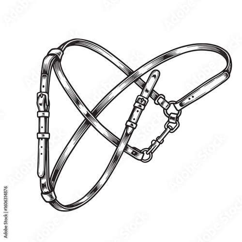Leather bridle with metal chain and buckle horse tack