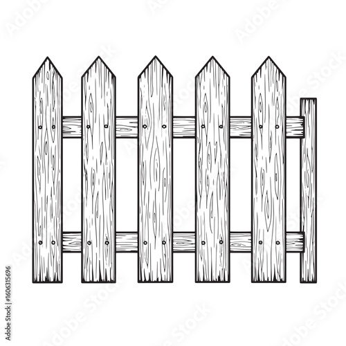 Wooden picket fence with horizontal supports boundary enclosure