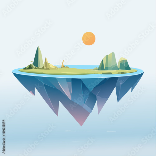 Floating abstract islands in a surreal minimalist space. Disconnected land, balance, and soft light.