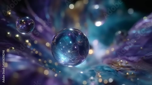 Wallpaper Mural Abstract Bubbles in Cosmic Space - Beautiful Digital Art with Floating Spheres and Particles Torontodigital.ca